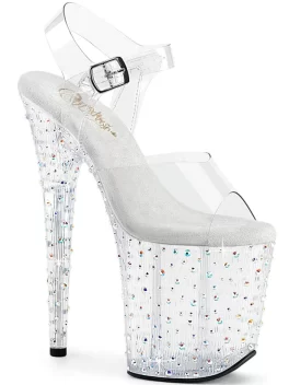 Pleaser  STARDANCE-808 Platform Shoes Clear/Clear-Silver Multi Rhinestone
